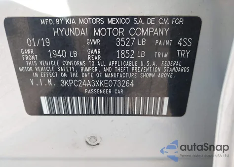 2019 Hyundai Accent Se z USA, uszkodzony, nr VIN 3KPC24A3XKE073264